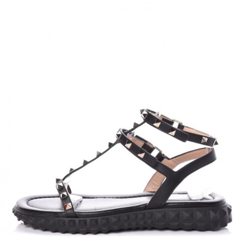 Valentino Black Studded T-Strap Sandals